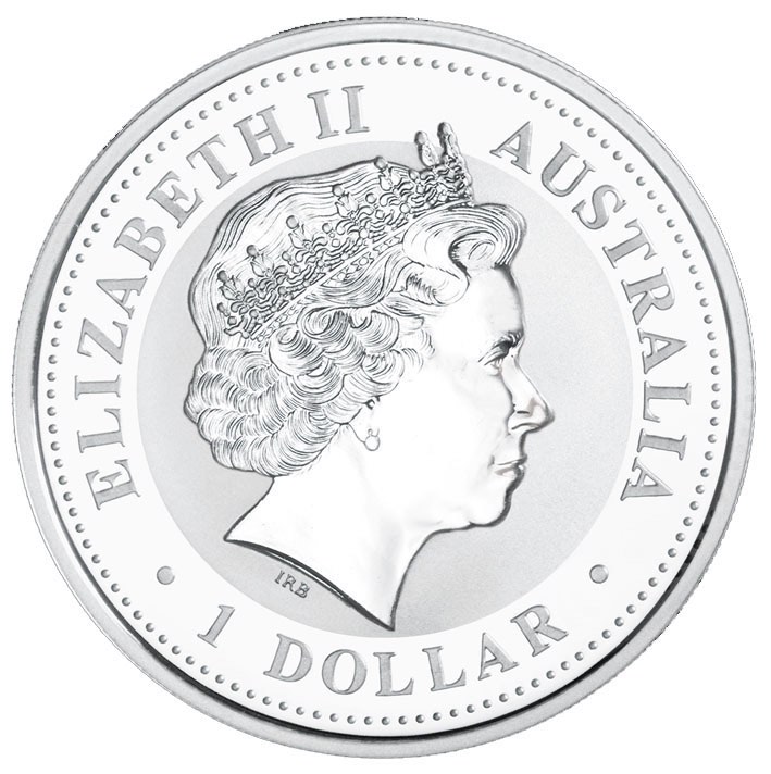 Wertseite der 1 Unze Silbermünze Hase 1999 mit dem Porträt von Queen Elizabeth II.