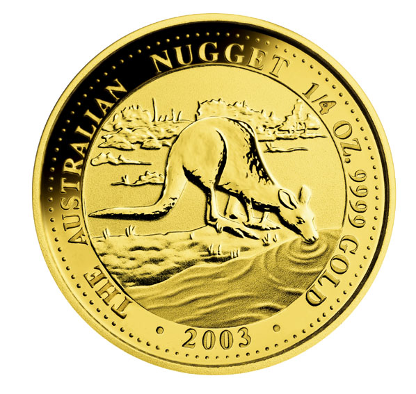 Australien Känguru 2003 Goldmünze Rückseite Motiv trinkendes Känguru 1/4 Unze