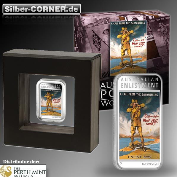 Posters of World War I Enlistment 2014 1 Oz Silber Proof Rectangle Coin*
