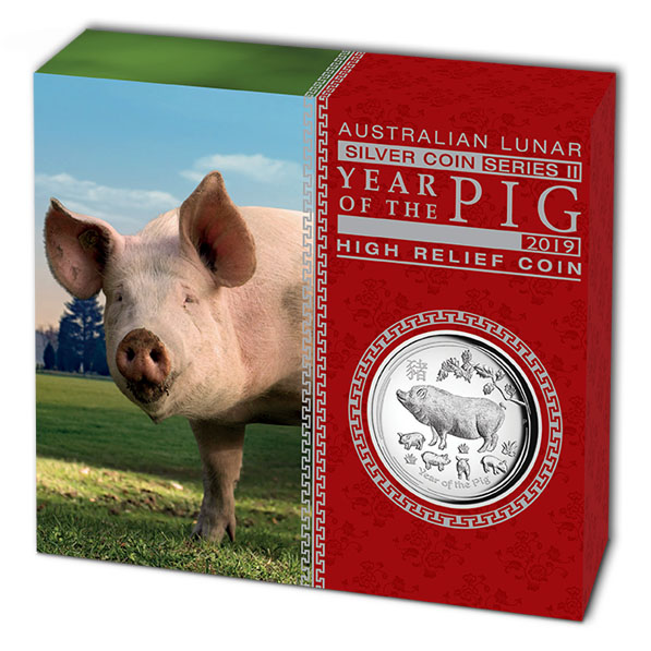 Umverpackung Lunar II Schwein 1 Unze Silber High Relief