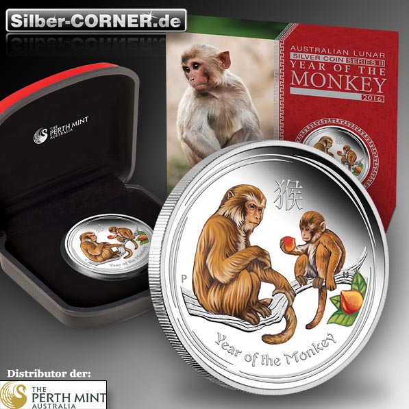 Silber Proof Affe 1 Oz farbig
