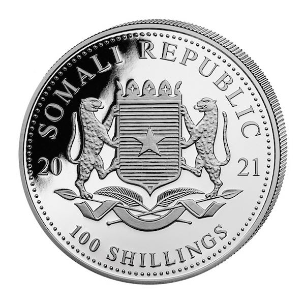 Somalia Leopard 2021 1 oz Silber Wertseite Wappen Somalia