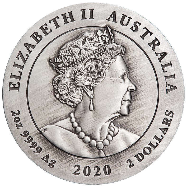 2 Unzen 2 Dollar Antik Finish Silber 2020
