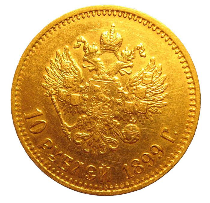 10 Rubel Goldmünze Nikolaus II Rückseite Doppeladler Wappen