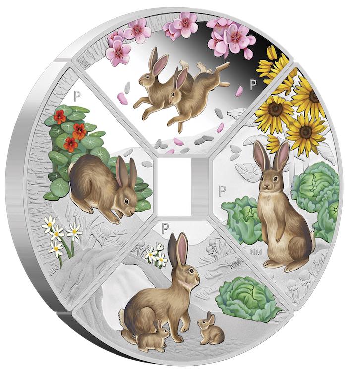 Jahr des Hasen - Quadrant - 4 x 1 Unze Silber Proof + Box +Zertifikat