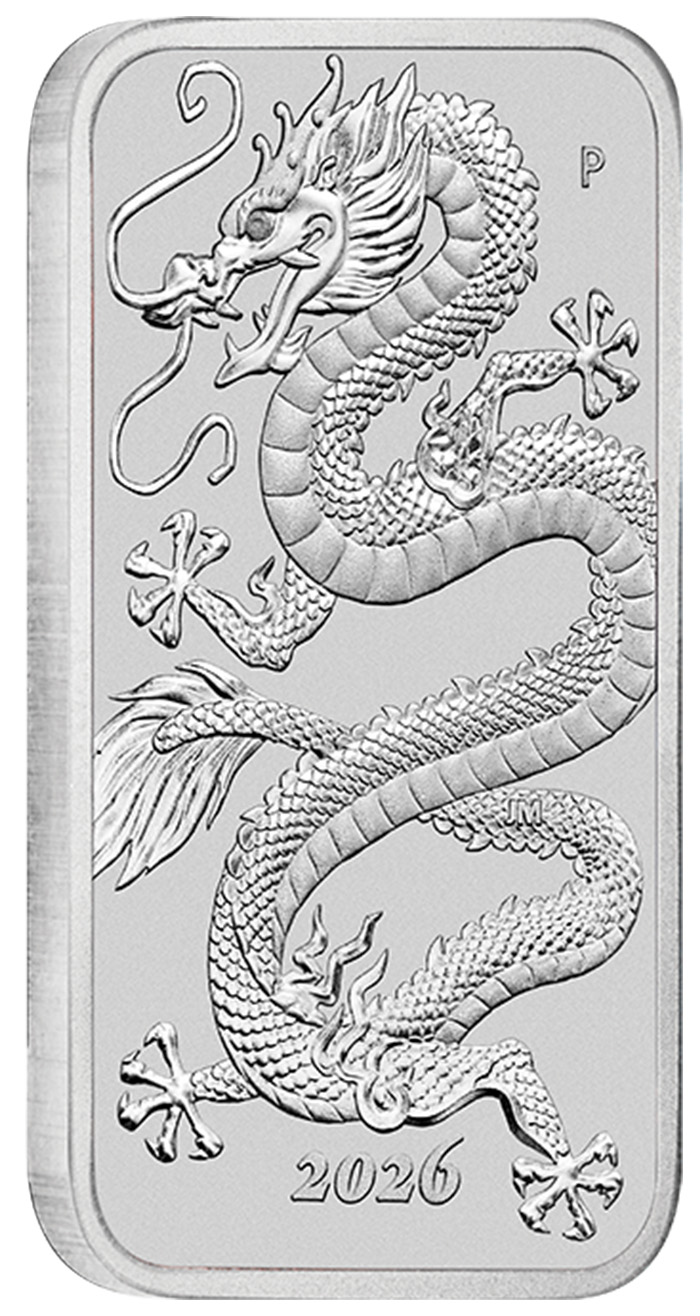 Drache Rectangular Silbermünze 1 Unze 2026 kaufen und verkaufen 