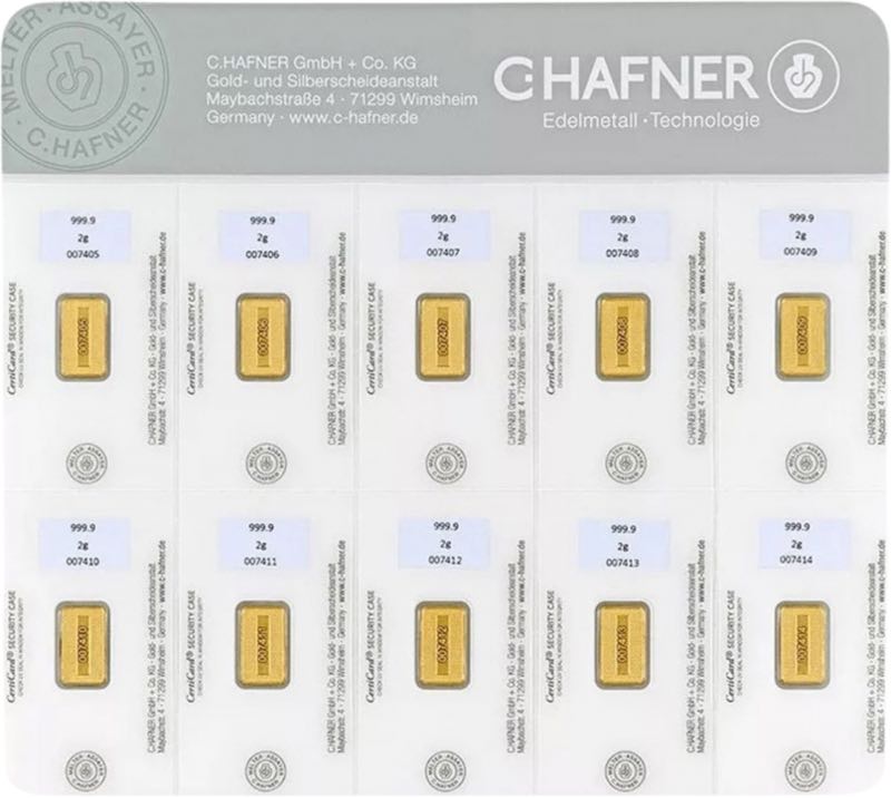 Seriennummer auf C. Hafner 10 x 2 Gramm Smartpack