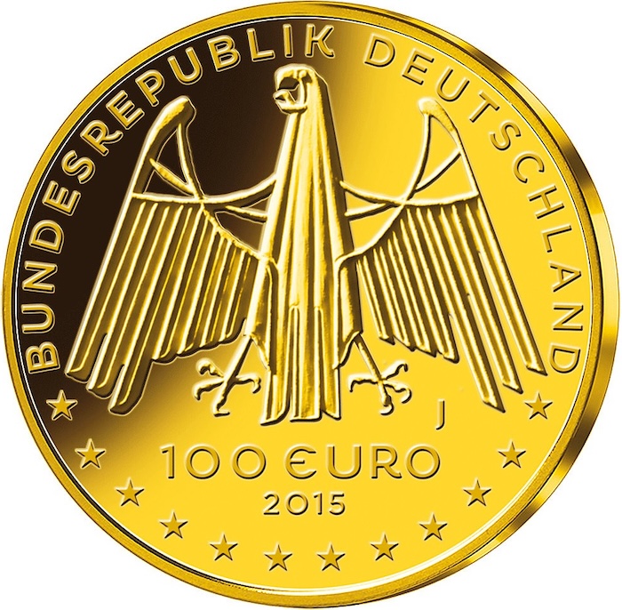 00 Euro Goldmünze 2015 Vorderseite Bundesadler Nennwert 100 Euro