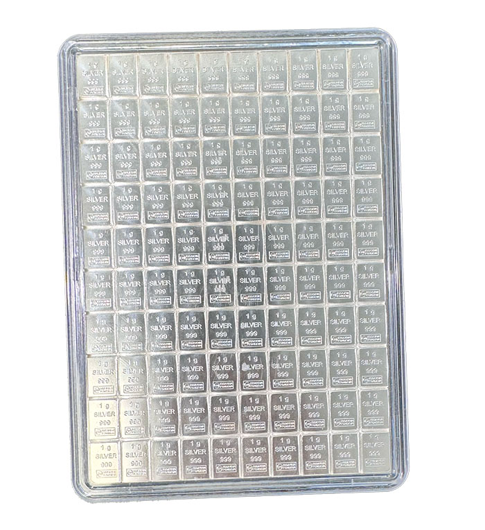 100 x 1 Gramm Valcambi Combibar Siber 
