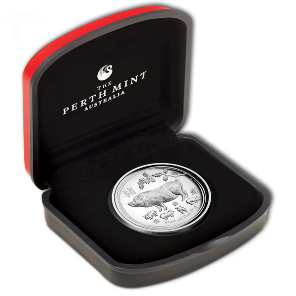Lunar II Schwein 1 Unze Silber High Relief 2019 Box