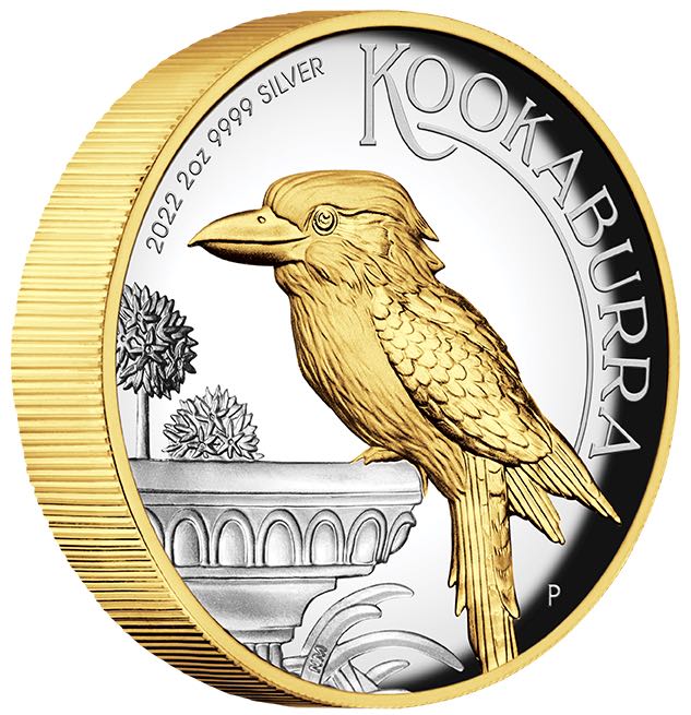 Kookaburra 2 Oz Silber vergoldet 2022 Revers Motiv vergoldet