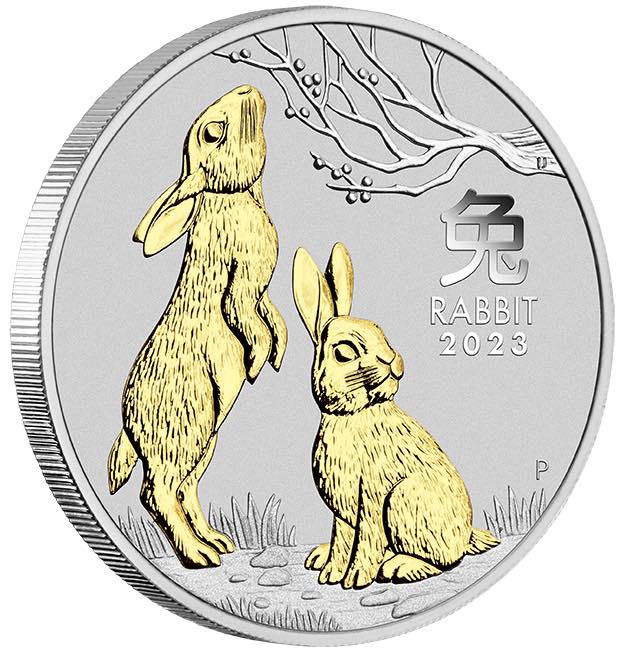 Lunar 3 - Hase - 1 Unze Silber gilded (ohne Box) + Zertifikat*
