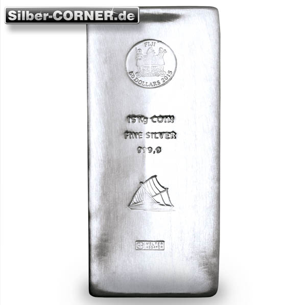 Vorderseite Argor-Heraeus 15 Kilogramm Fiji Silber Münzbarren 50 Dollar