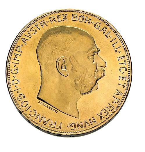 orderseite 100 Kronen Goldmünze Österreich Franz Joseph I