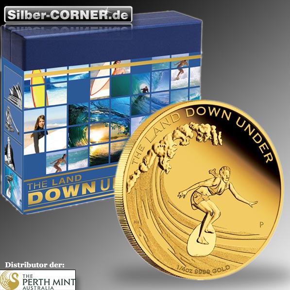 The Land Down Under 1/4 Oz Gold Surfing Proof Coin 2013
