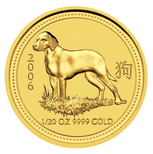 Lunar Serie 1 Jahr des Hund 1/20 Oz Gold 2006