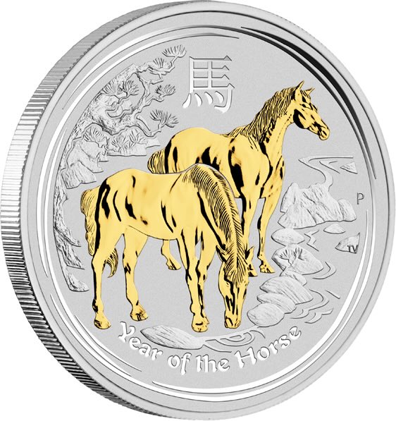 Lunar II Pferd 1 Unze Silber vergoldet 2014
