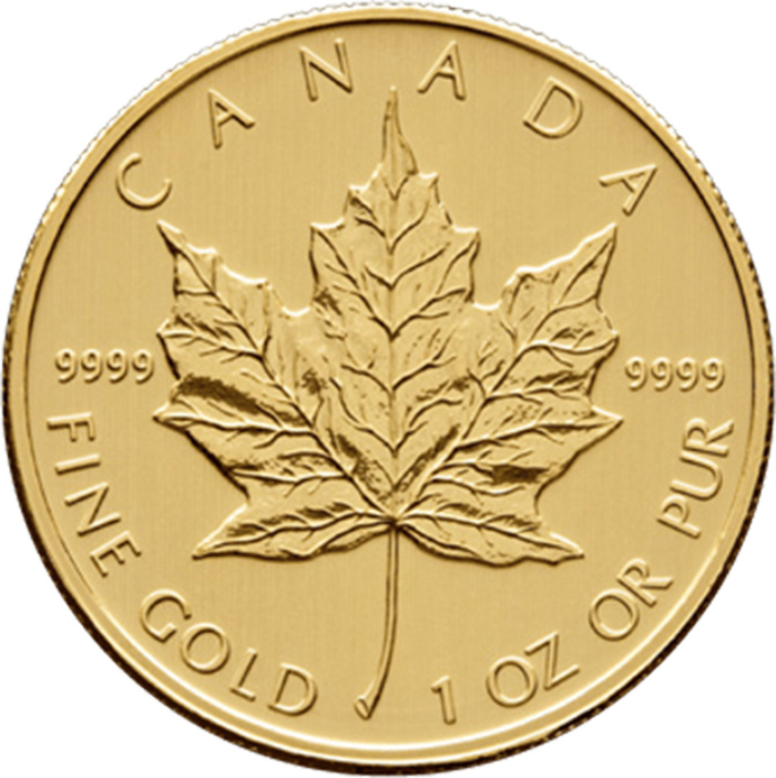 otivseite der Maple Leaf 1 Unze Goldmünze mit dem ikonischen Ahornblatt