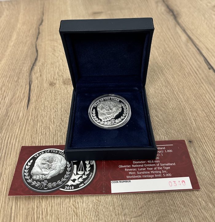 Somaliland - Lunar Tiger 1 Oz Silber Proof 2010 + Box + COA*