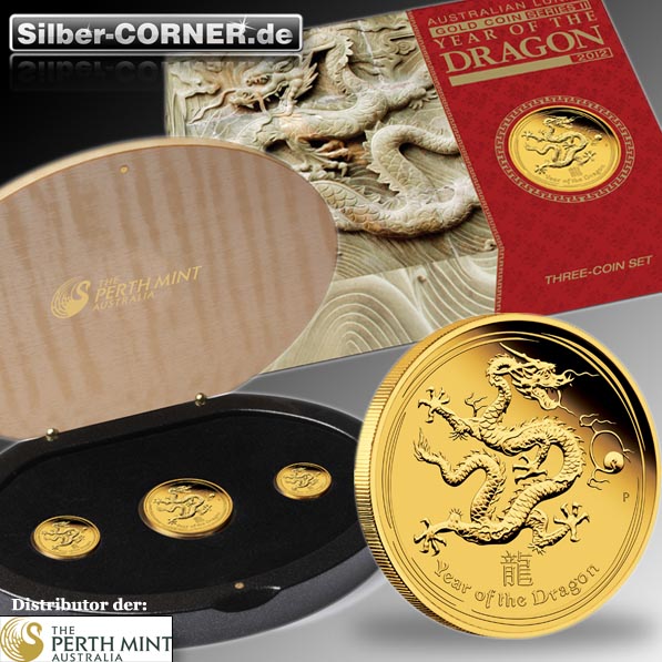 Lunar II Drache  3-Coin-Set Proof + Box + COA
