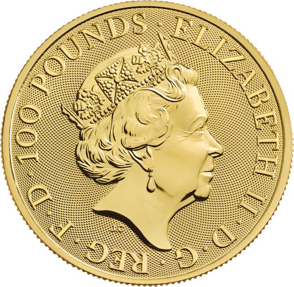 Queen's Beasts Completer Coin 1 Unze Gold 2021 Vorderseite Porträt