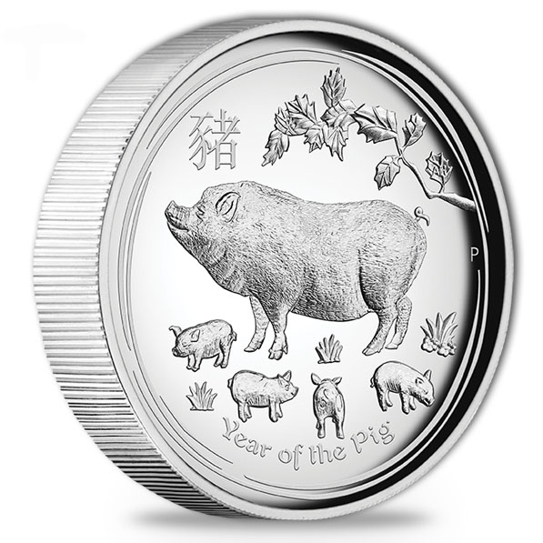 Lunar II Schwein 1 Unze Silber 2019 High Relief 