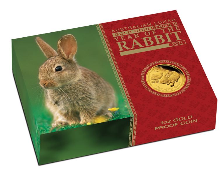 Verpackung Lunar 2 Jahr des Hasen 1 Unze Gold 2011 Proof