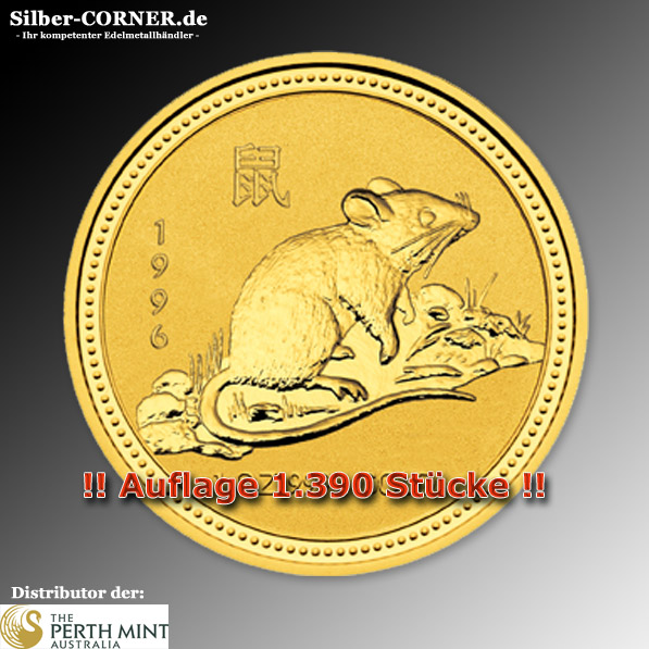 1/4 oz Lunar I Goldmünze Maus 1996