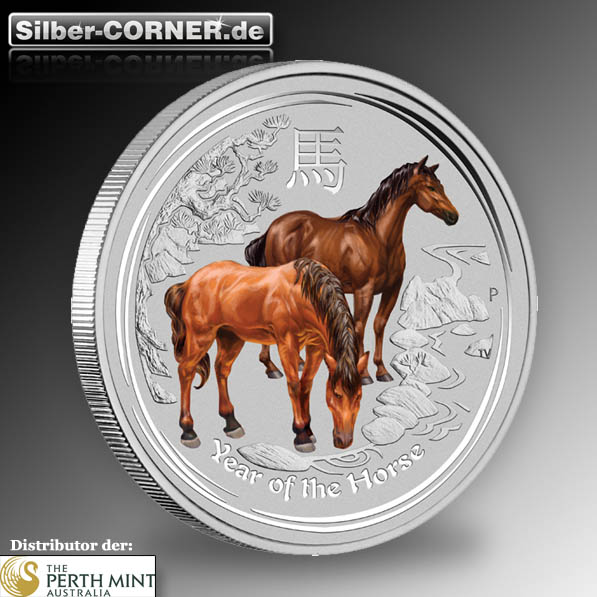Farbig Lunar Pferd 10 Oz Silber 2014