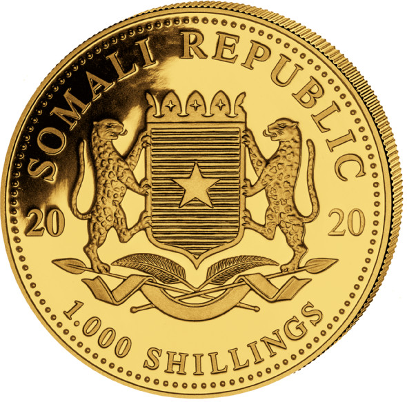 Somalia Elefant 1 Unze Gold 2020 Vorderseite Wappen Ankaufspreis