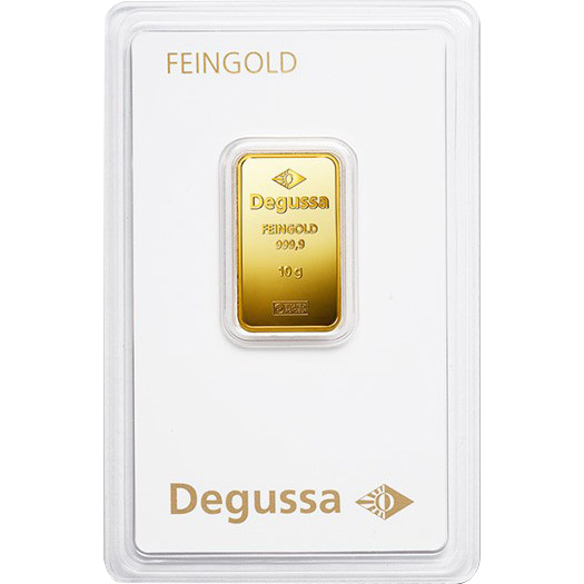 Degussa 10 Gramm Goldbarren aus Feingold 999.9 geprägt