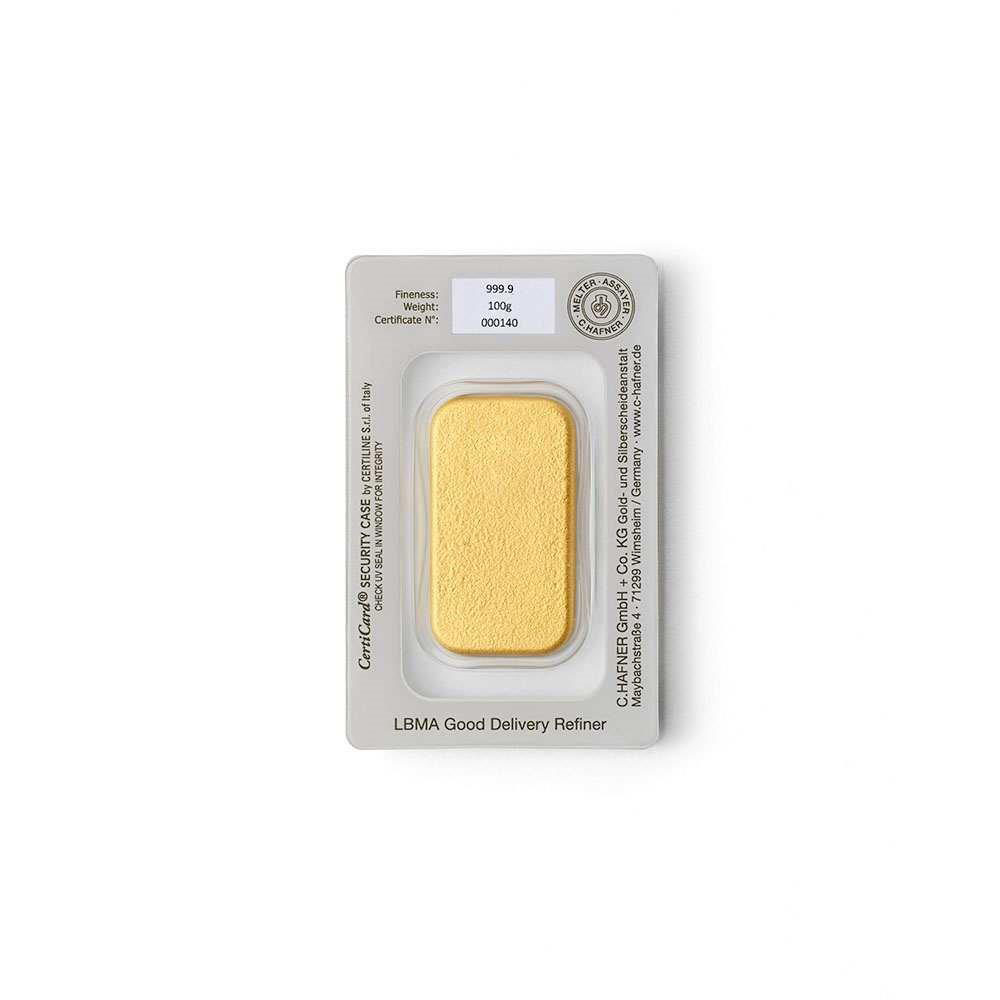 100 Gramm Goldbarren C. Hafner mit Seriennummer gegossen