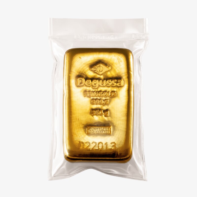 Goldbarren Degussa 250 Gramm eingeschweißt