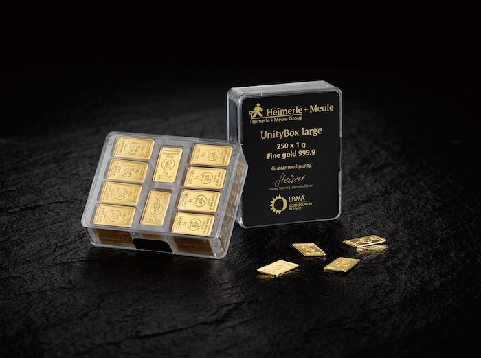 Mood Shot 250 Gramm UnityBox Heimerle Meule Goldbarren 