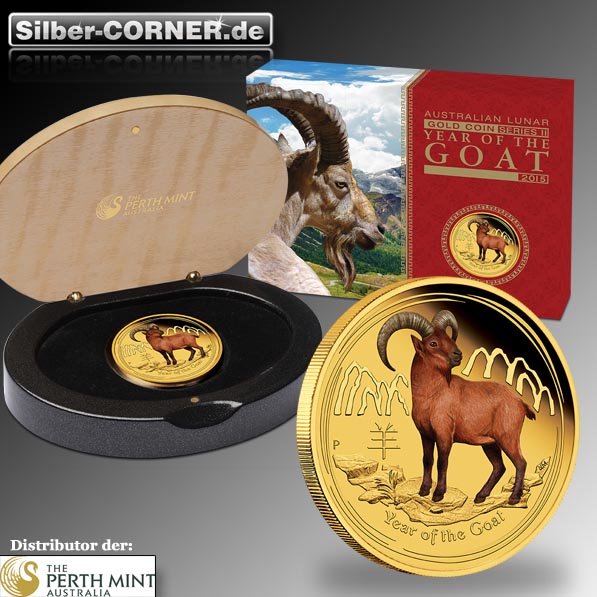 Lunar II Ziege 1 Oz farbig Gold Proof + Box + CoA