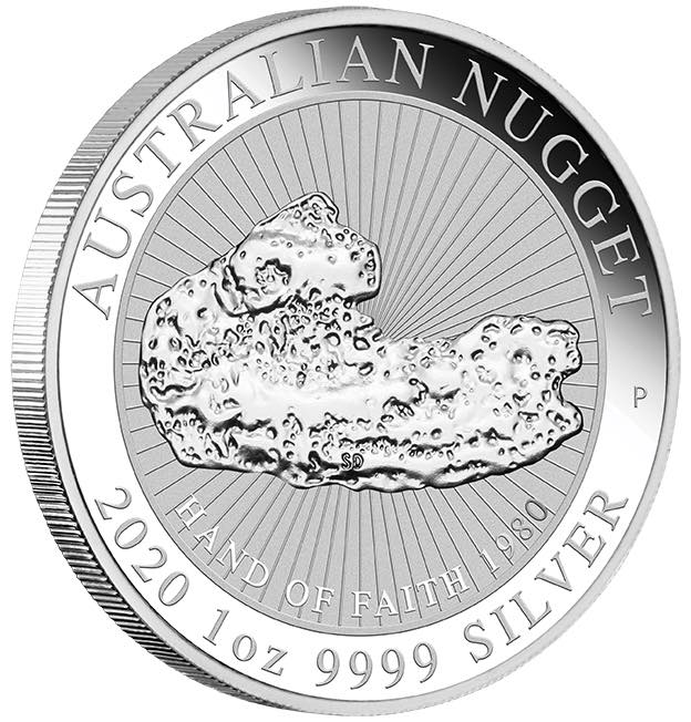 Australien Nugget Hand of Faith 1 Oz Silber 2020 Revers Motiv Nugget