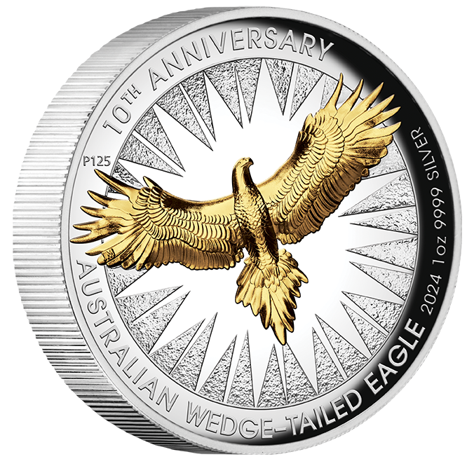 Wedge Tailed Eagle 1 Unze Silber High Relief gilded 2024 +Box +COA*