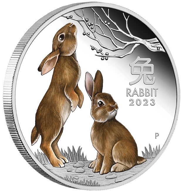 Lunar 3 - Hase - 1 Unze Silber Proof farbig 2023 + Box +COA*