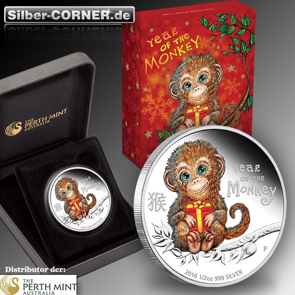 Baby Affe 1/2 Oz Silber rote Box