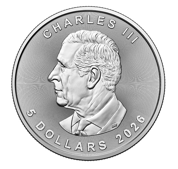 Maple Leaf 1 Unze Silber 2026 Wertseite King Charles III.