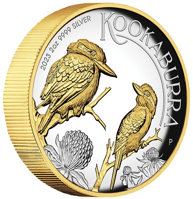 Kookaburra 2 Oz Silber High Relief vergoldet