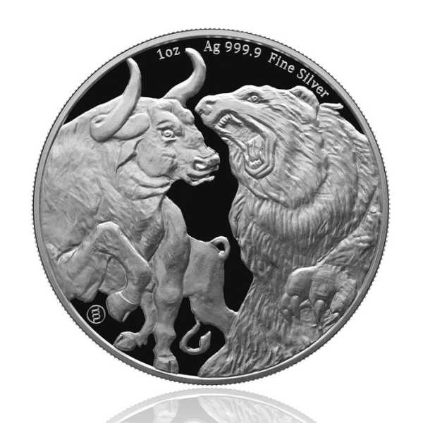 1 Oz Silber Bull & Bear 2022 Rückseite Motiv Bulle und Bär