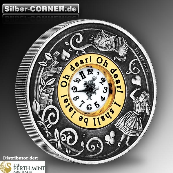 Alice im Wunderland 2 Oz Silbermünze Antik Finish
