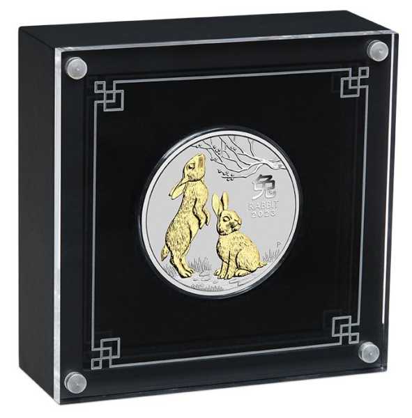 Lunar 3 - Hase - 1 Unze Silber gilded / vergoldet 2023 +Box +COA