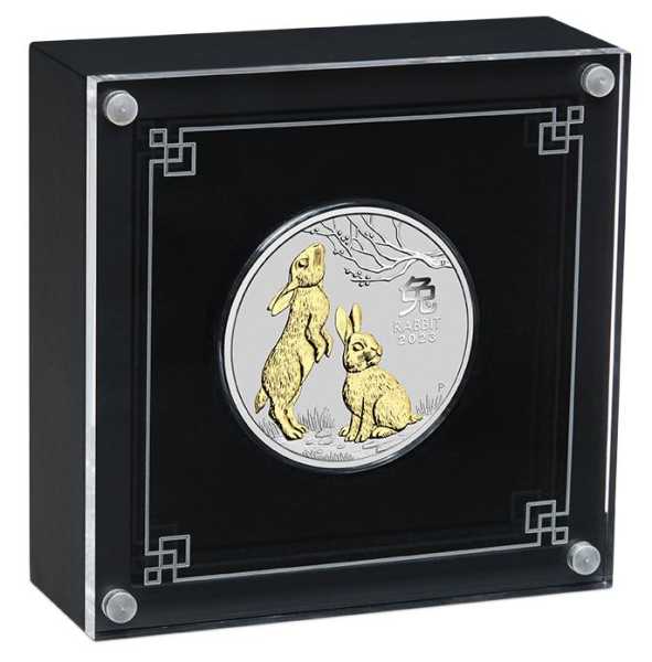 Lunar 3 - Hase - 1 Unze Silber gilded / vergoldet 2023 +Box +COA*