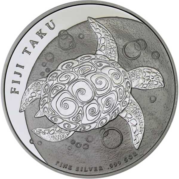 Fiji Taku 2012 5 Unzen Silbermünze Rückseite Motiv Grüne Meeresschildkröte