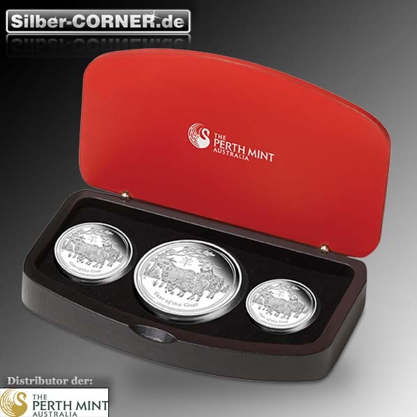 Lunar II Ziege Silber 3 Coin Set + Box + CoA 2015*