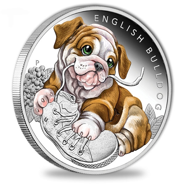 Puppies - English Bulldog - 1/2 Oz Silber Proof 2018 *