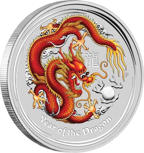 Lunar II Jahr des Drachen 10 Unzen Silber farbig 2012