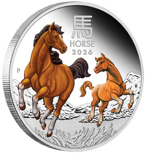 Lunar 3 Pferd 1 Unze Silber Proof farbig 2026